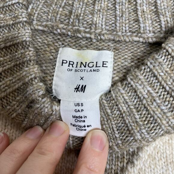 Pringle of Scotland X H&M Womens Argyle Cardigan Sweater White Brown Size‎ S - Picture 2 of 5